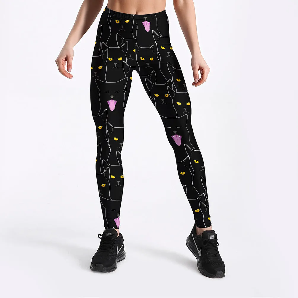 Leggings with black cat print