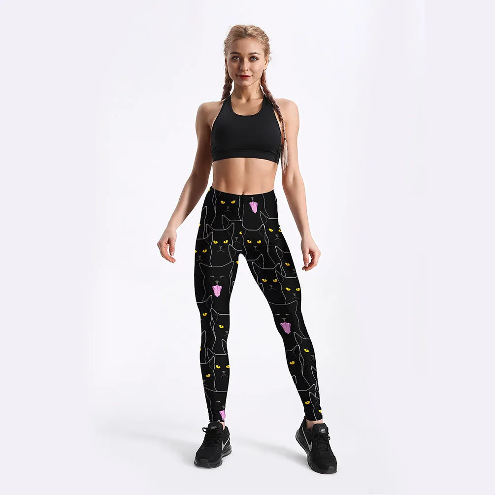 Leggings with black cat print