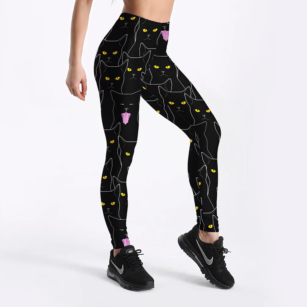 Leggings with black cat print