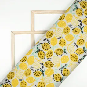 Lemon Yellow Black Quirky Pattern Print Fabric Rayon - Width 58 Inches