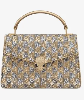 Light Gold Serpenti Forever Mini Crystal Embellished Leather Top-Handle Bag