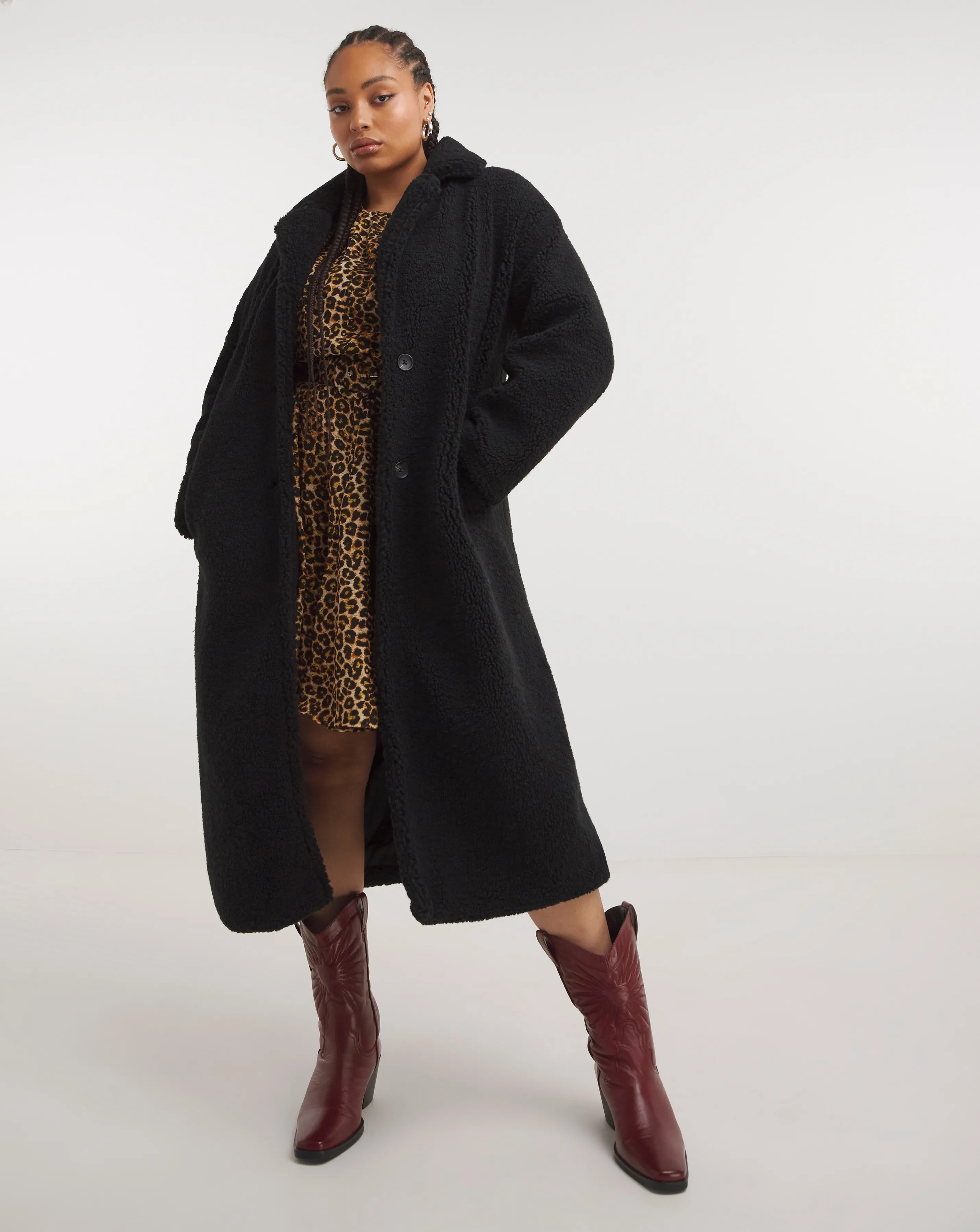 Long Black Teddy Coat at Simply Be