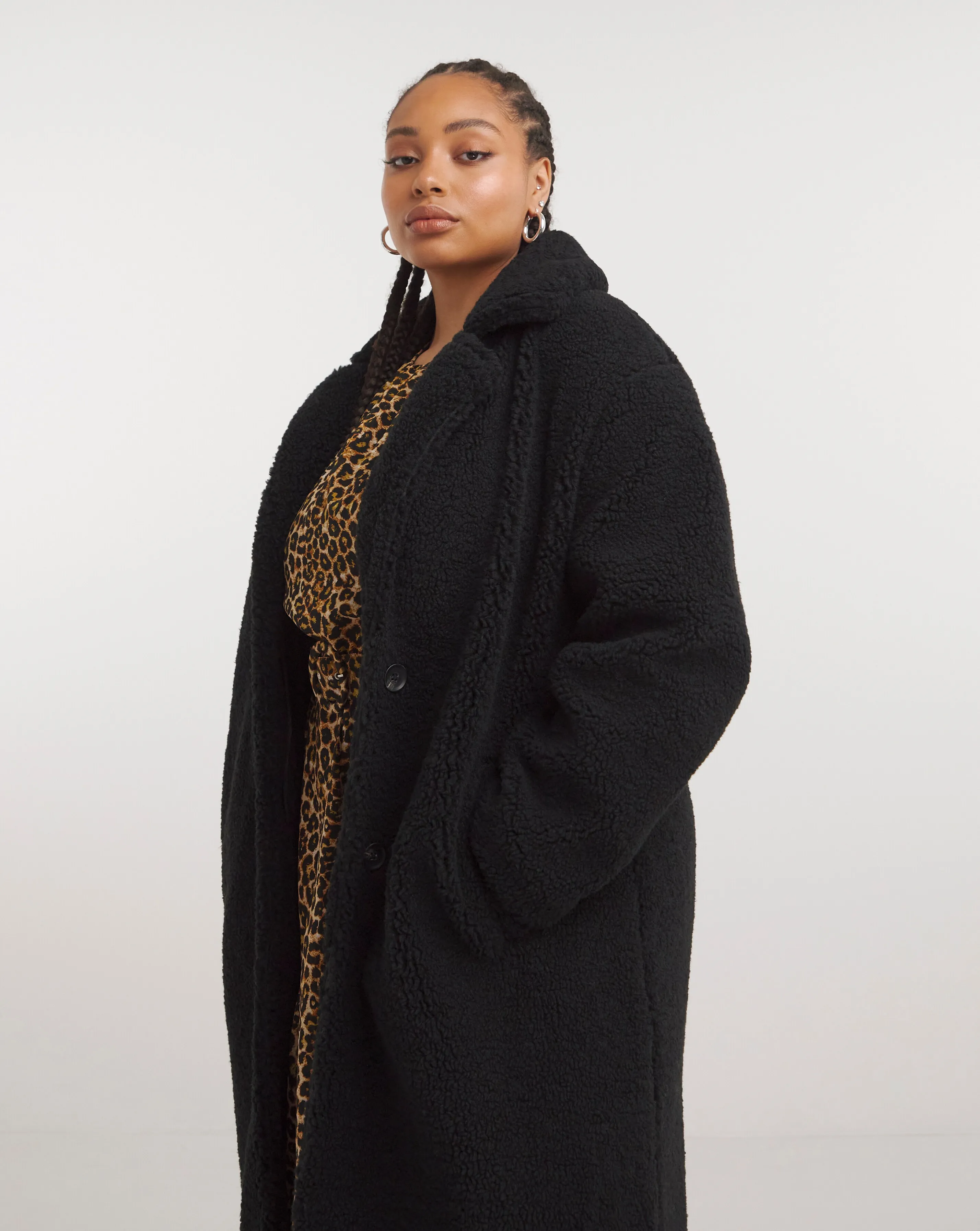 Long Black Teddy Coat at Simply Be