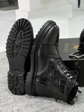 Louis Black Croc Leather Boots with Zipper - Special Edition