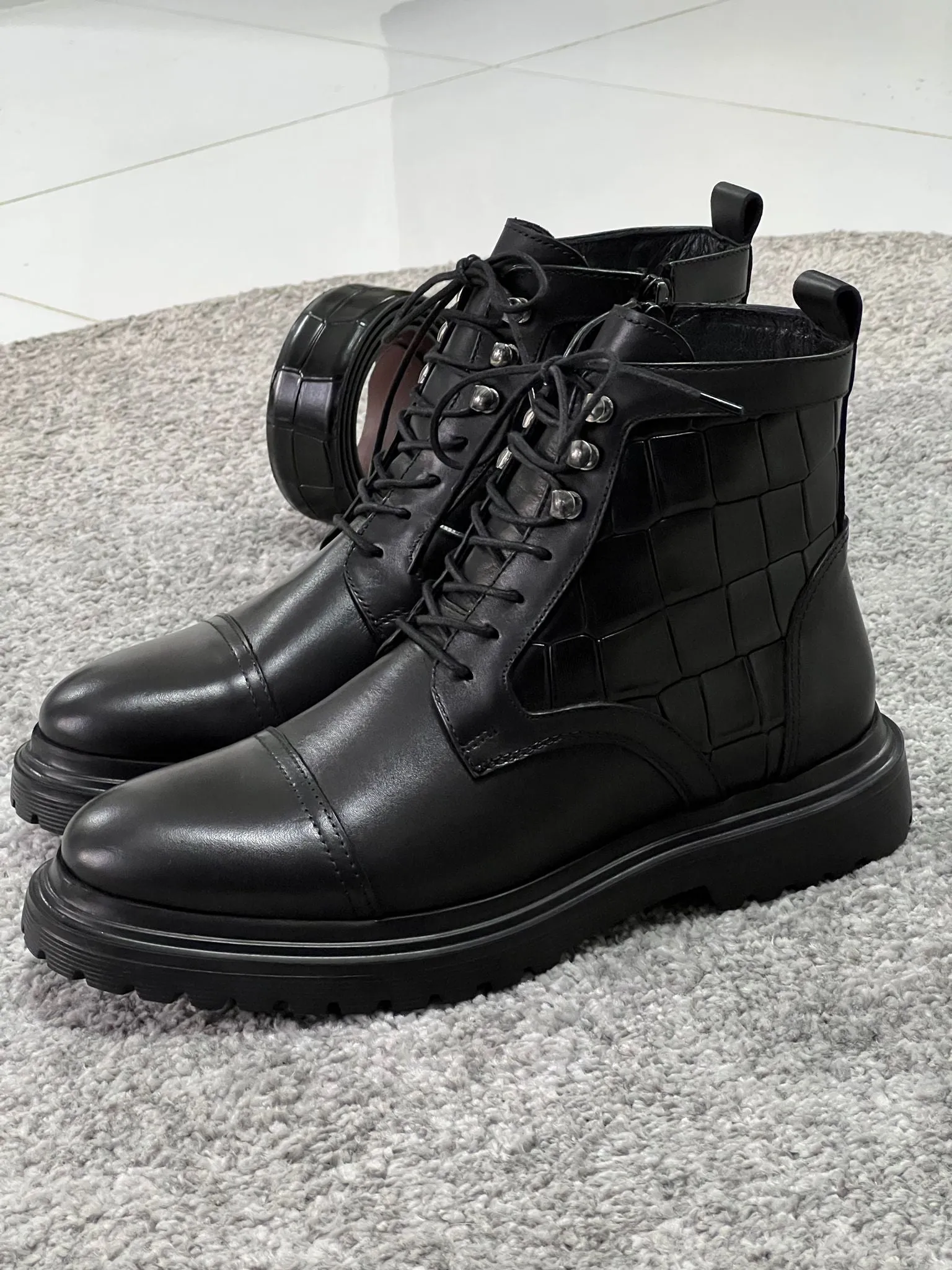 Louis Black Croc Leather Boots with Zipper - Special Edition