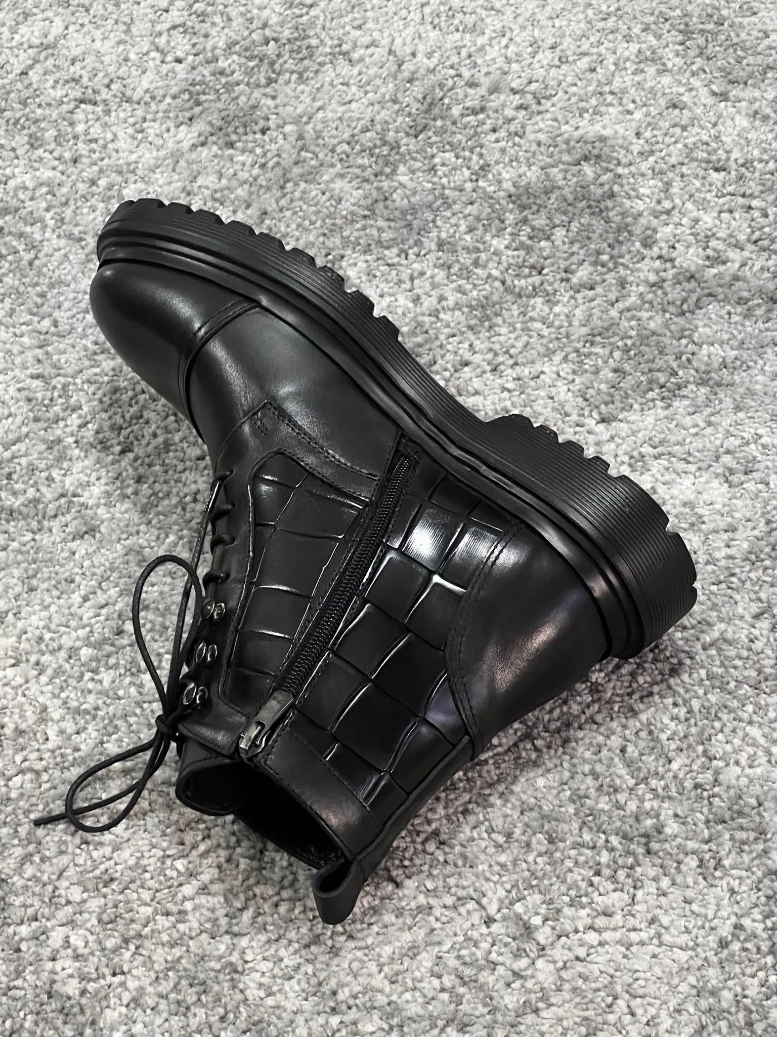 Louis Black Croc Leather Boots with Zipper - Special Edition