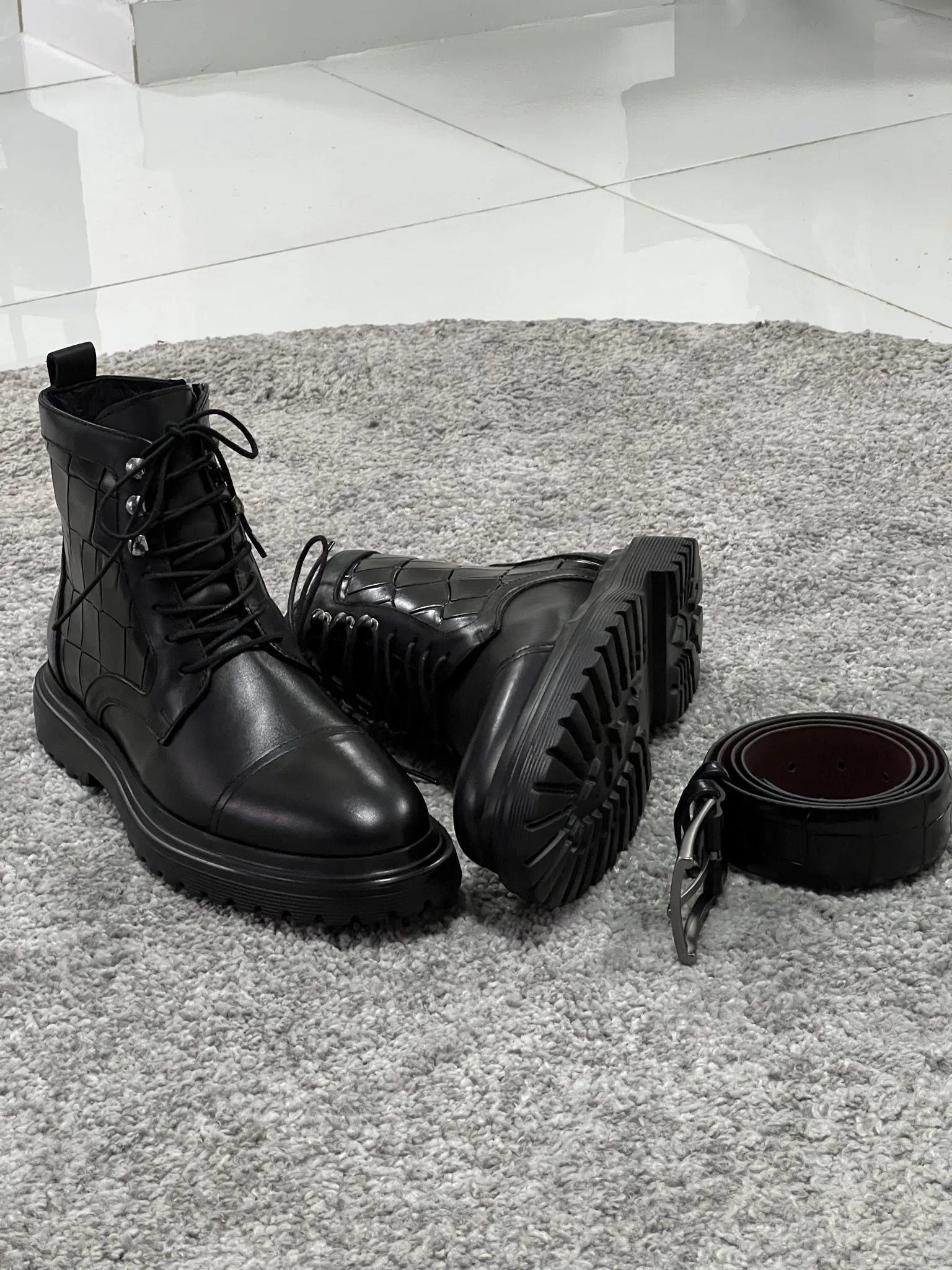 Louis Black Croc Leather Boots with Zipper - Special Edition