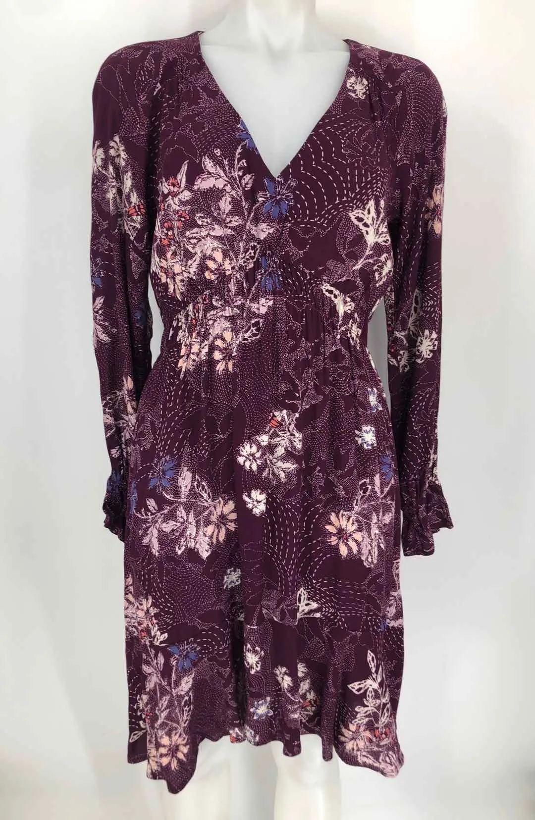 MAEVE - ANTHROPOLOGIE Purple Floral Print Longsleeve Dress