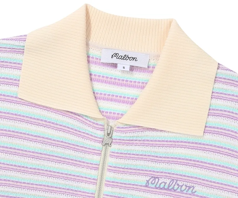 Malbon Golf Striped Short Sleeves Cardigans