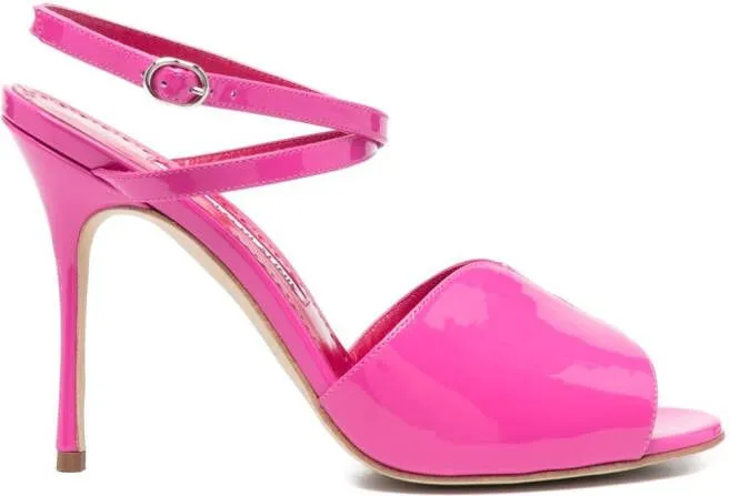 Manolo Blahnik 110mm Shimmer-Finish Sandals in Pink