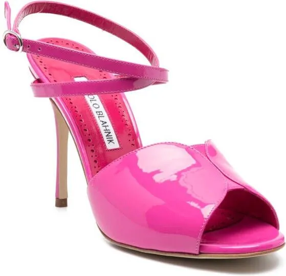 Manolo Blahnik 110mm Shimmer-Finish Sandals in Pink