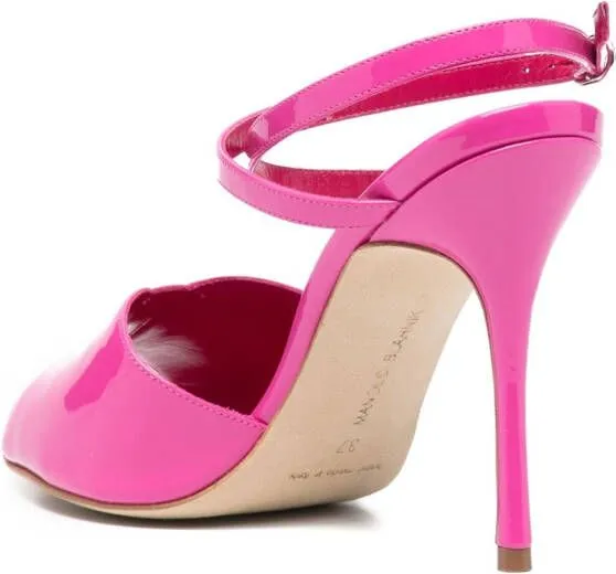 Manolo Blahnik 110mm Shimmer-Finish Sandals in Pink