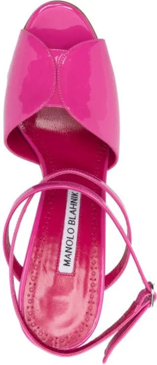 Manolo Blahnik 110mm Shimmer-Finish Sandals in Pink