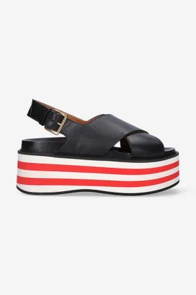 Marni Black Leather Women's Wedge Sandals