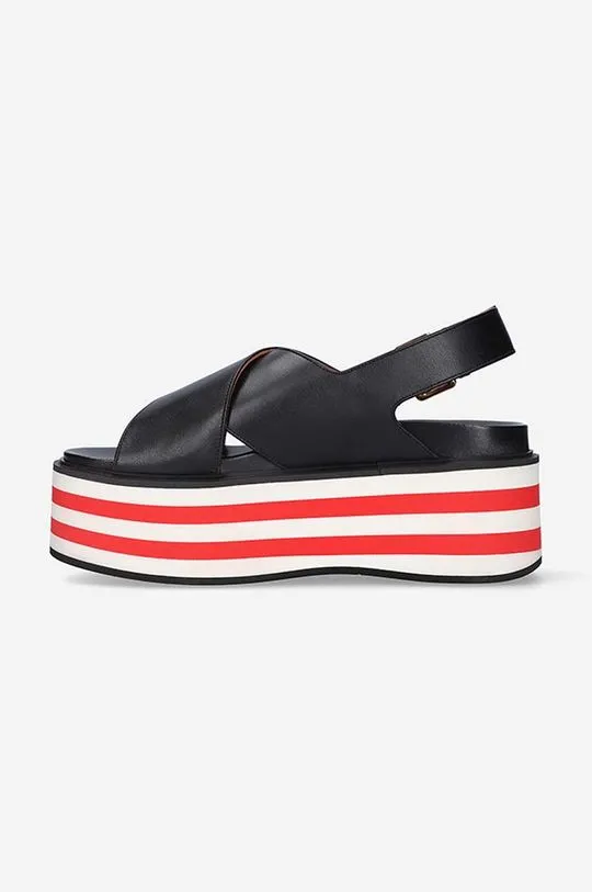 Marni Black Leather Women's Wedge Sandals