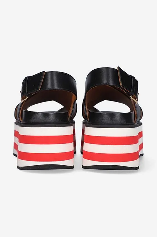 Marni Black Leather Women's Wedge Sandals