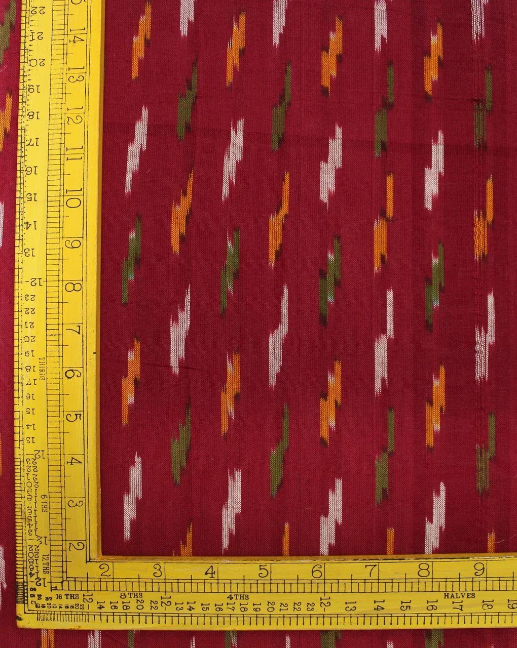 Maroon White Cotton Ikat Fabric