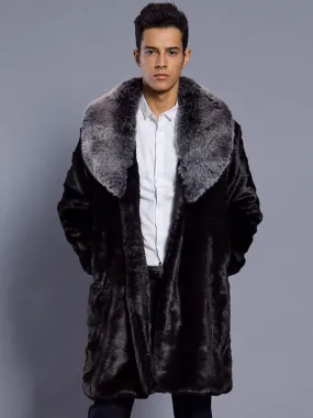 Men Winter Faux Fur Coat with Turndown Collar and Long Sleeve