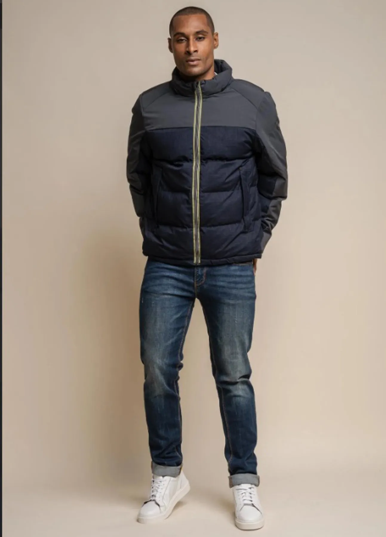 Men's Navy Blue Cavani Padded Bomber Coat Jacket