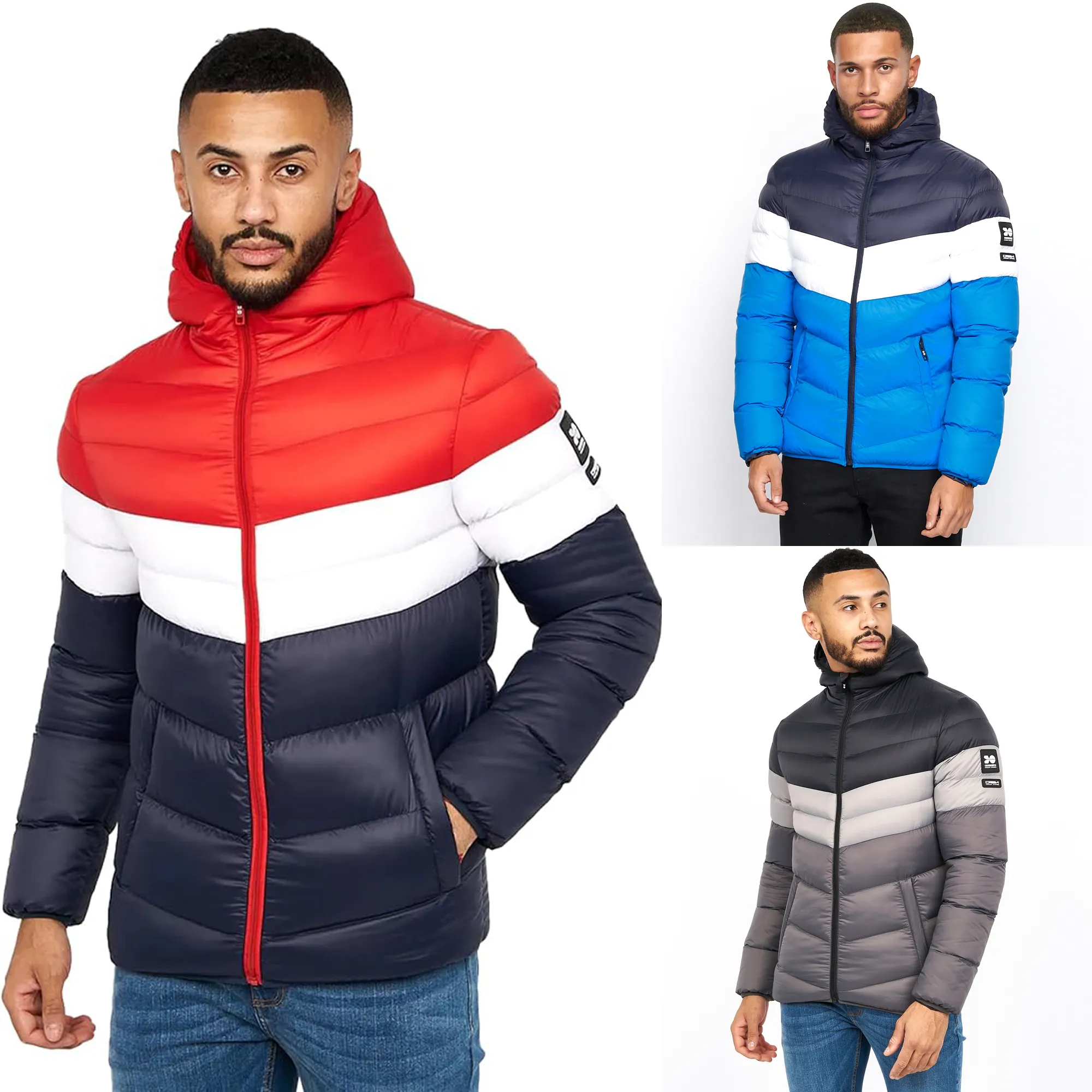 Men's Padded Mid Length Bubble Crosshatch Coat Hooded Jacket