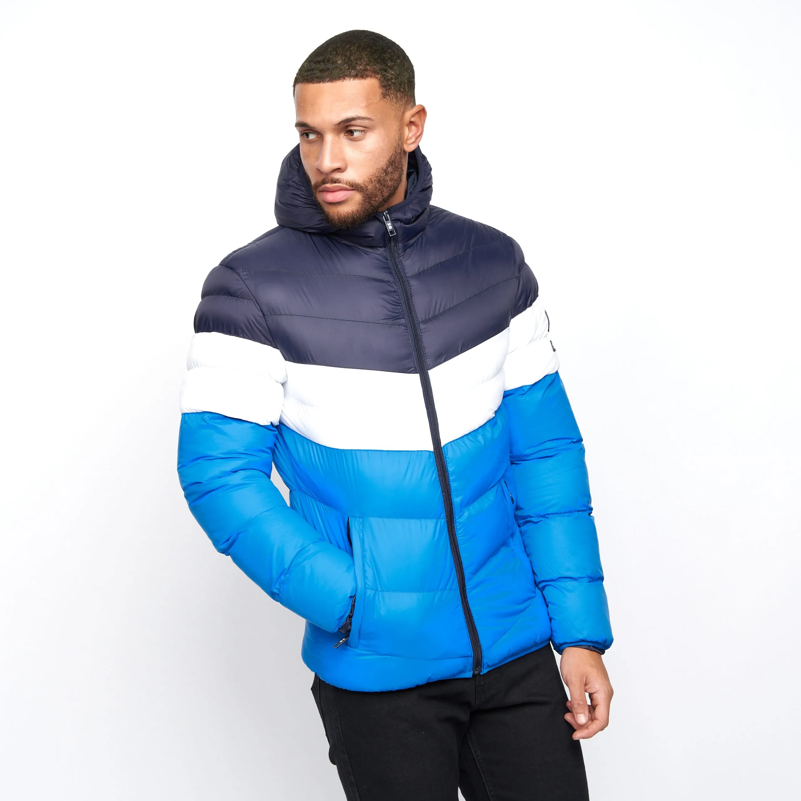 Men's Padded Mid Length Bubble Crosshatch Coat Hooded Jacket