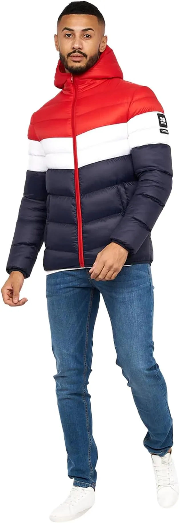 Men's Padded Mid Length Bubble Crosshatch Coat Hooded Jacket