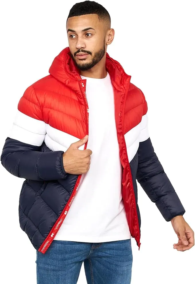 Men's Padded Mid Length Bubble Crosshatch Coat Hooded Jacket