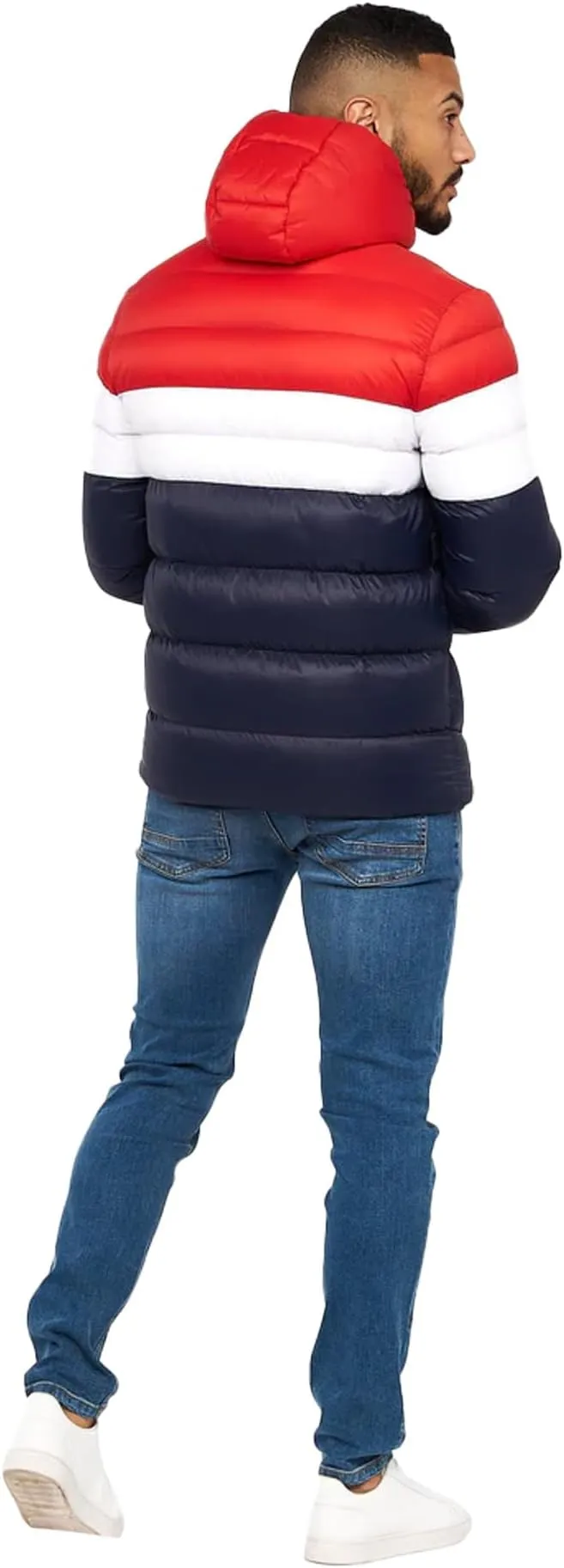 Men's Padded Mid Length Bubble Crosshatch Coat Hooded Jacket