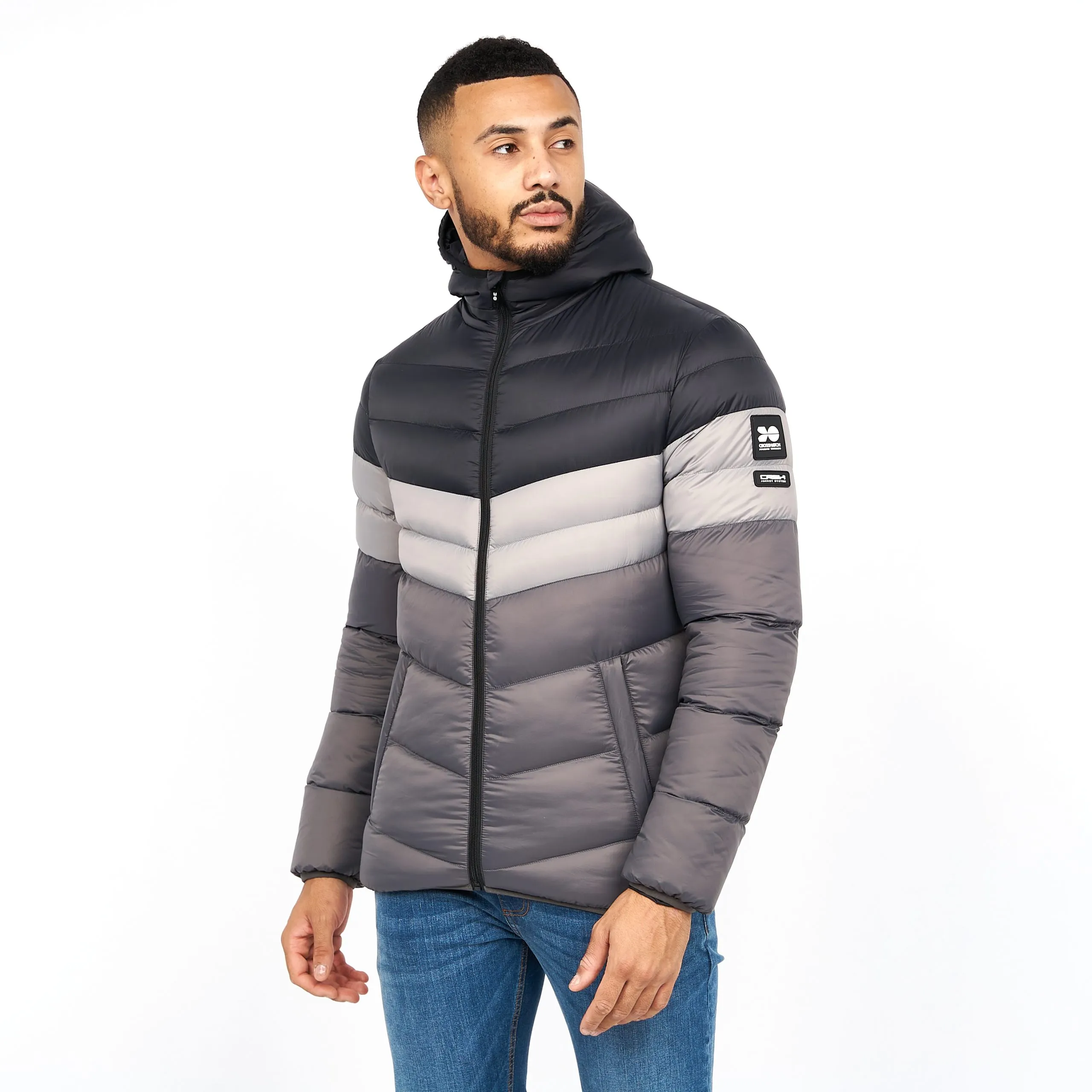 Men's Padded Mid Length Bubble Crosshatch Coat Hooded Jacket