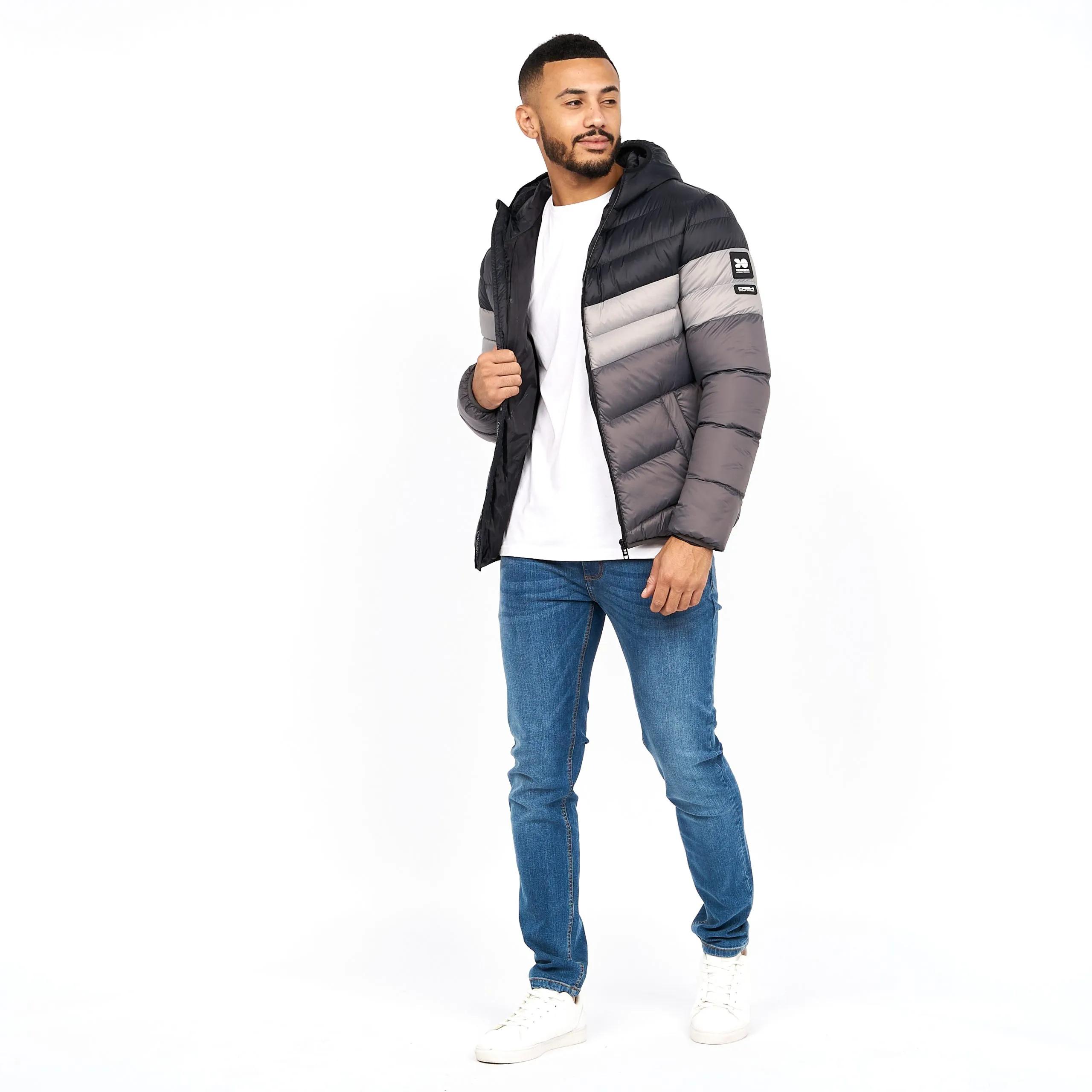 Men's Padded Mid Length Bubble Crosshatch Coat Hooded Jacket