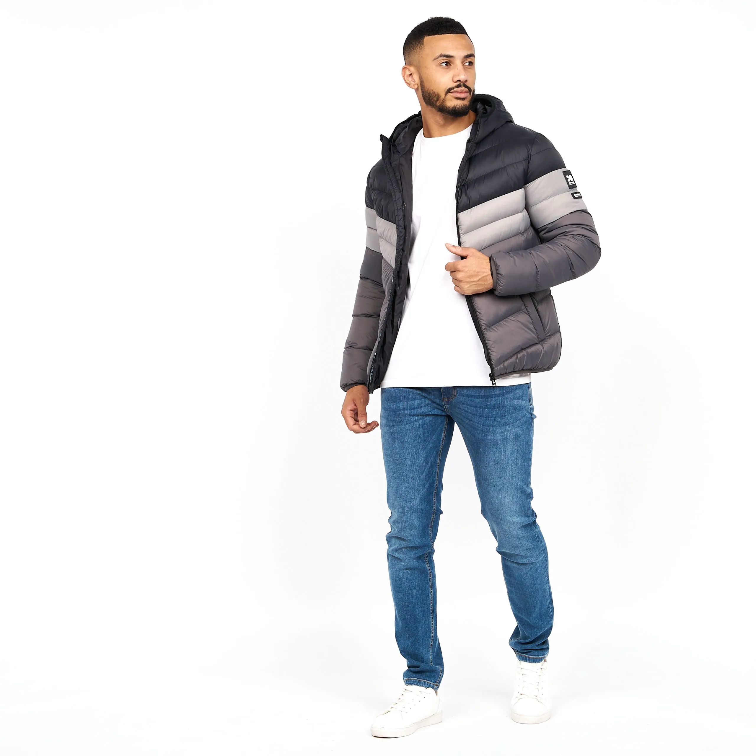 Men's Padded Mid Length Bubble Crosshatch Coat Hooded Jacket