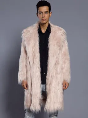 Men's Faux Fur Salmon Overcoat with Collar for Winter