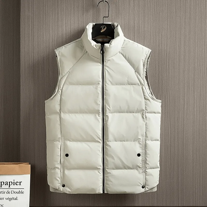 Men's Sleeveless Jackets with Stand Collar and Zipper Closure