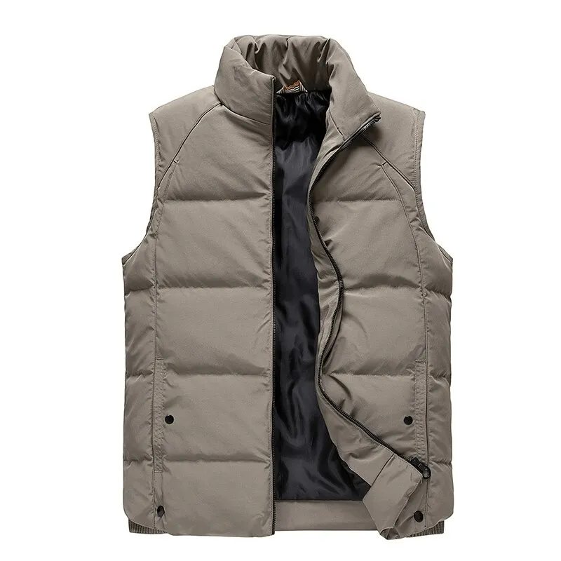 Men's Sleeveless Jackets with Stand Collar and Zipper Closure