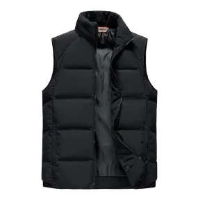 Men's Sleeveless Jackets with Stand Collar and Zipper Closure