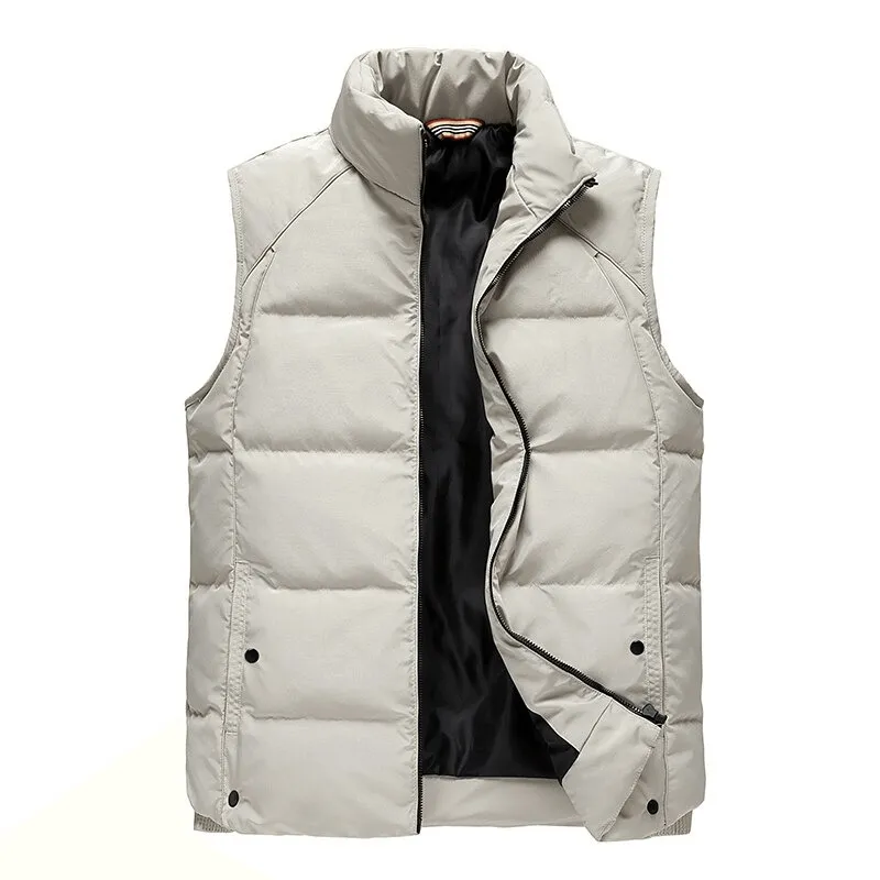 Men's Sleeveless Jackets with Stand Collar and Zipper Closure