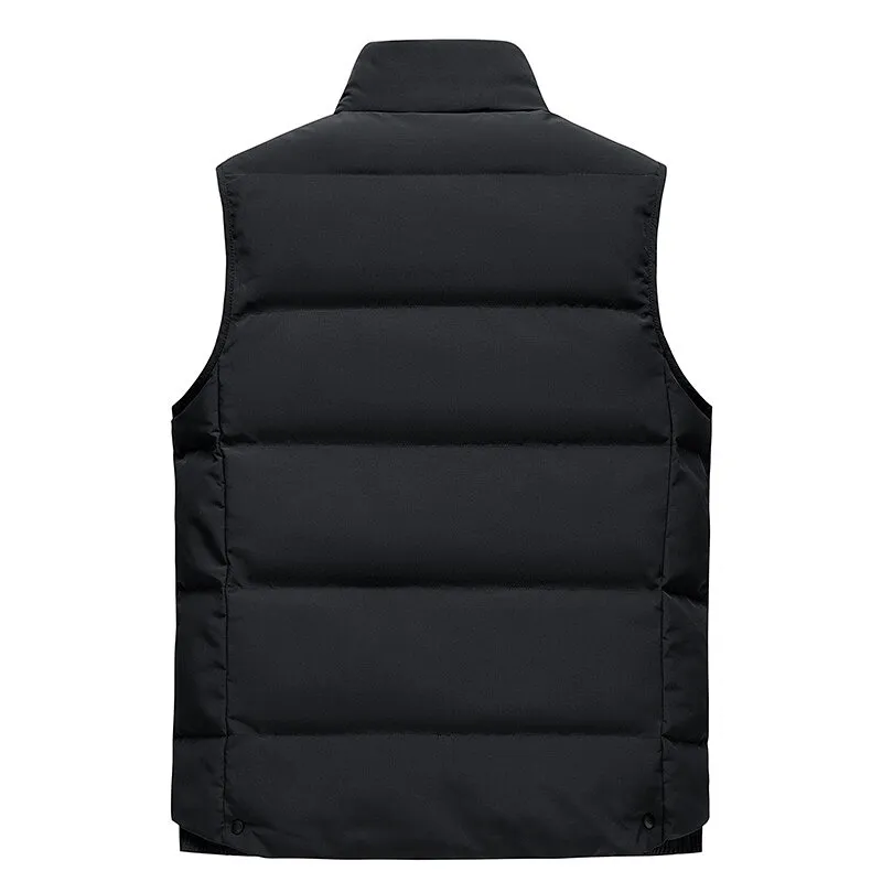 Men's Sleeveless Jackets with Stand Collar and Zipper Closure