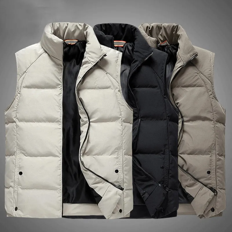 Men's Sleeveless Jackets with Stand Collar and Zipper Closure