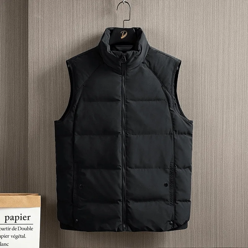 Men's Sleeveless Jackets with Stand Collar and Zipper Closure