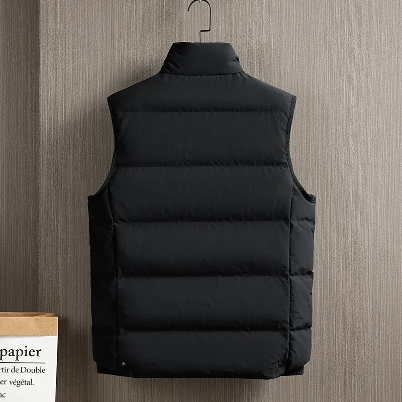 Men's Sleeveless Jackets with Stand Collar and Zipper Closure