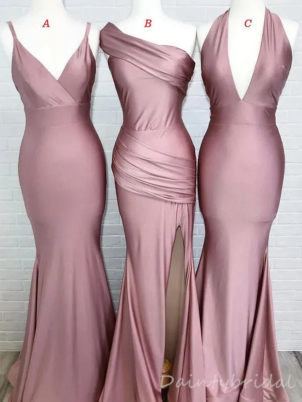 Elegant One Shoulder Mermaid Bridesmaid Dress with Side Slit - Customizable