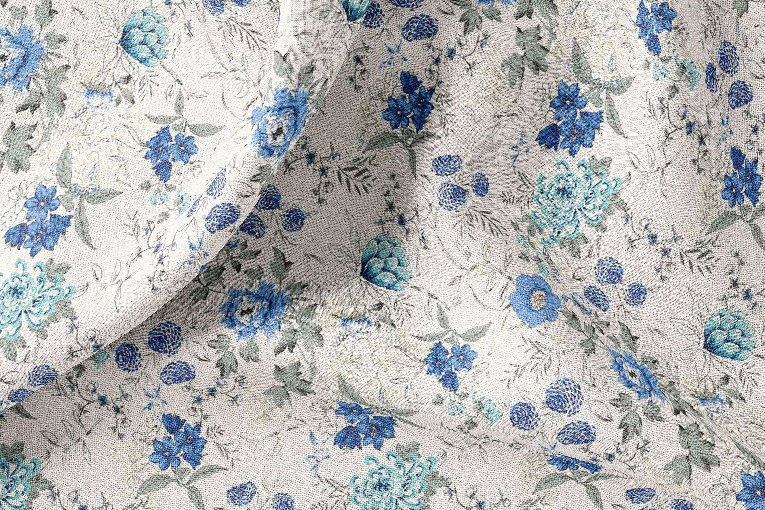 Natural Printed Linen Fabric By The Yard - Width 148 cm - Ideal for Clothing & Home Textiles