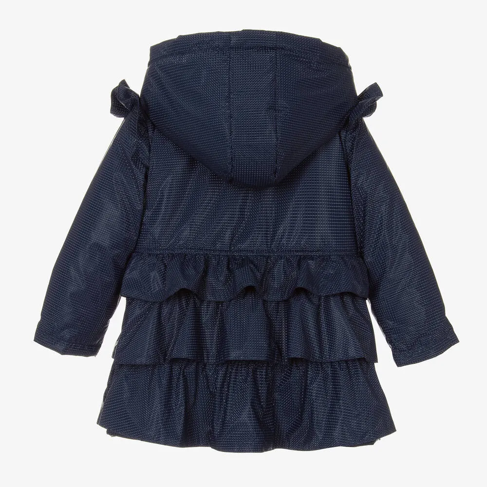 Navy Blue Girls Hooded Ruffle Coat