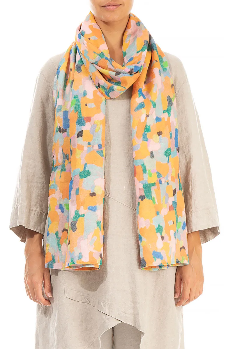 Orange Gauze Linen Scarf with Burst Effect