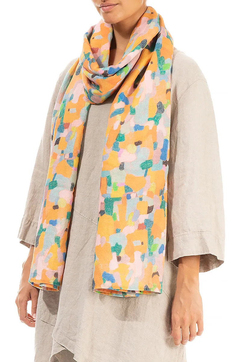 Orange Gauze Linen Scarf with Burst Effect