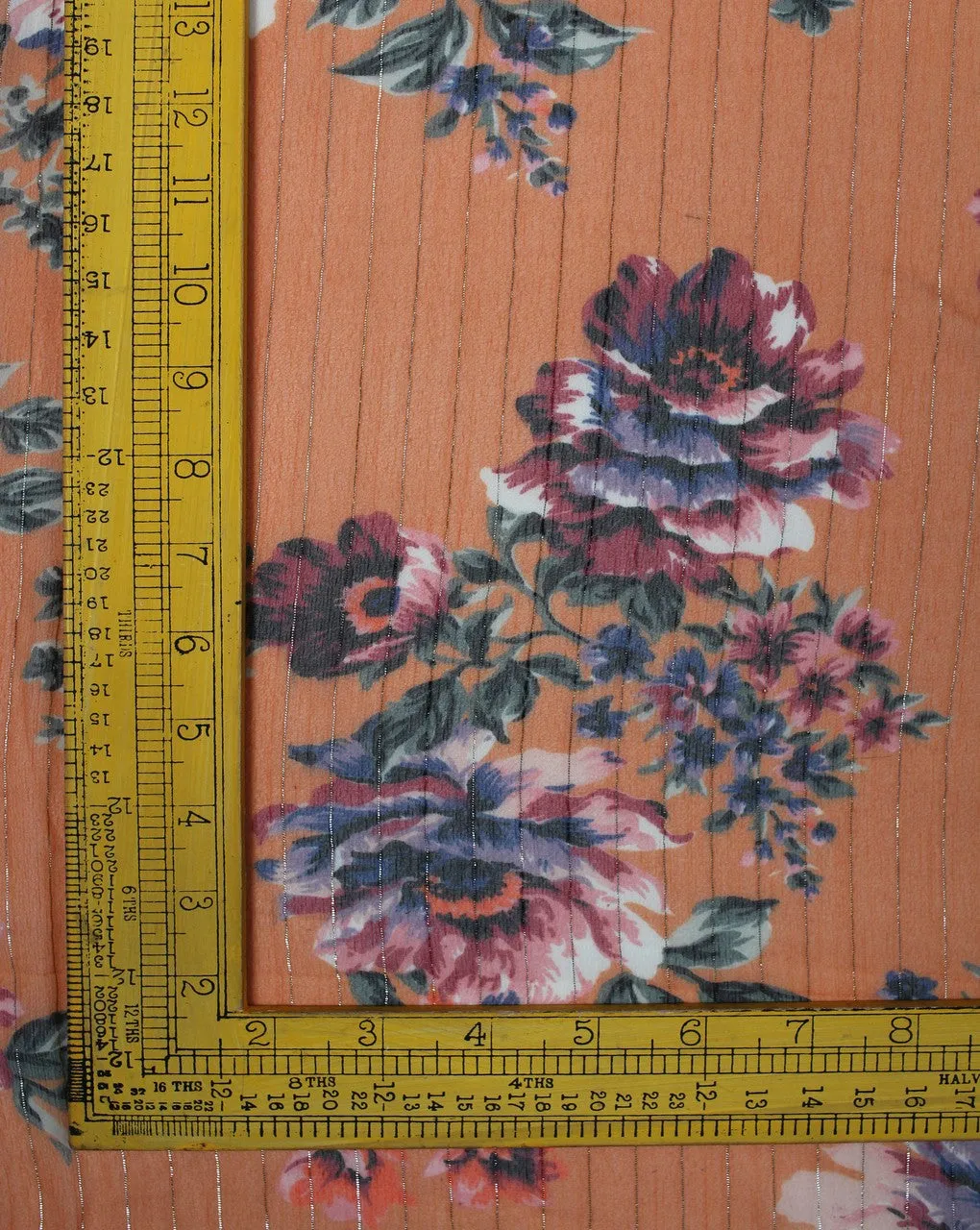 Orange Multicolor Floral Polyester Chiffon Fabric