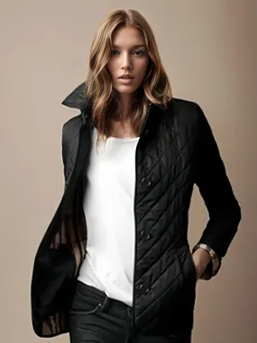 Padded Quilted Jacket with Turndown Collar for Spring Outerwear.