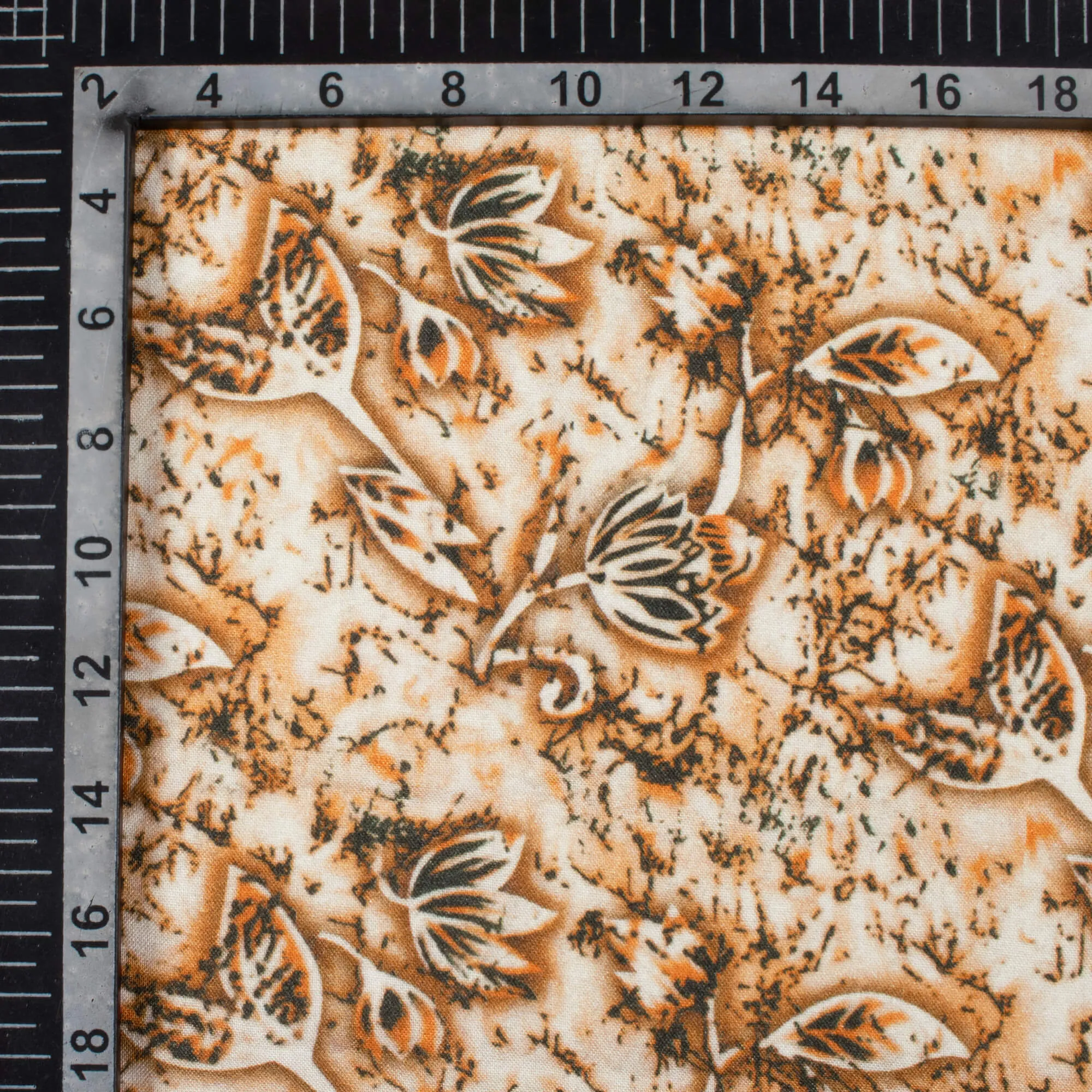 Peanut Brown Dark Green Floral Pattern Viscose Rayon Fabric 58 Inches Wide Digital Print