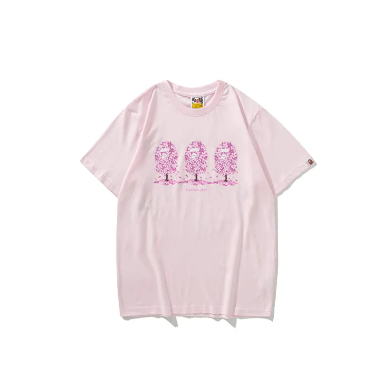 Pink White Black Cherry Blossoms Bape Shark T-shirt