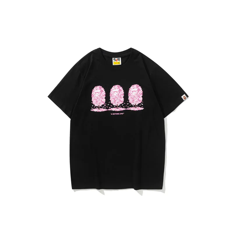 Pink White Black Cherry Blossoms Bape Shark T-shirt